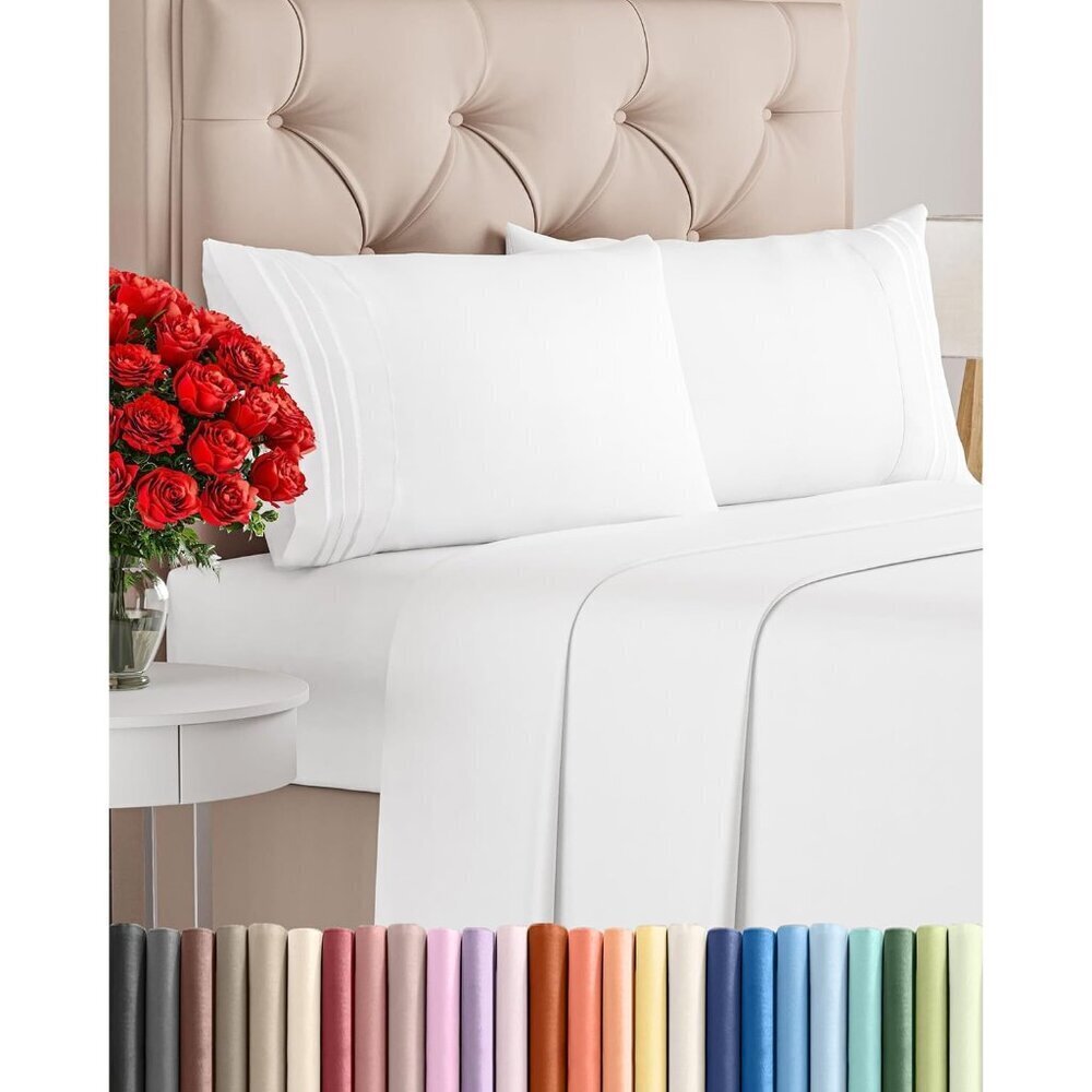 Queen Size 4 Piece Sheet Set - Comfy Breathable & Cooling Bed Sheets Set - Hotel - Picture 1 of 8